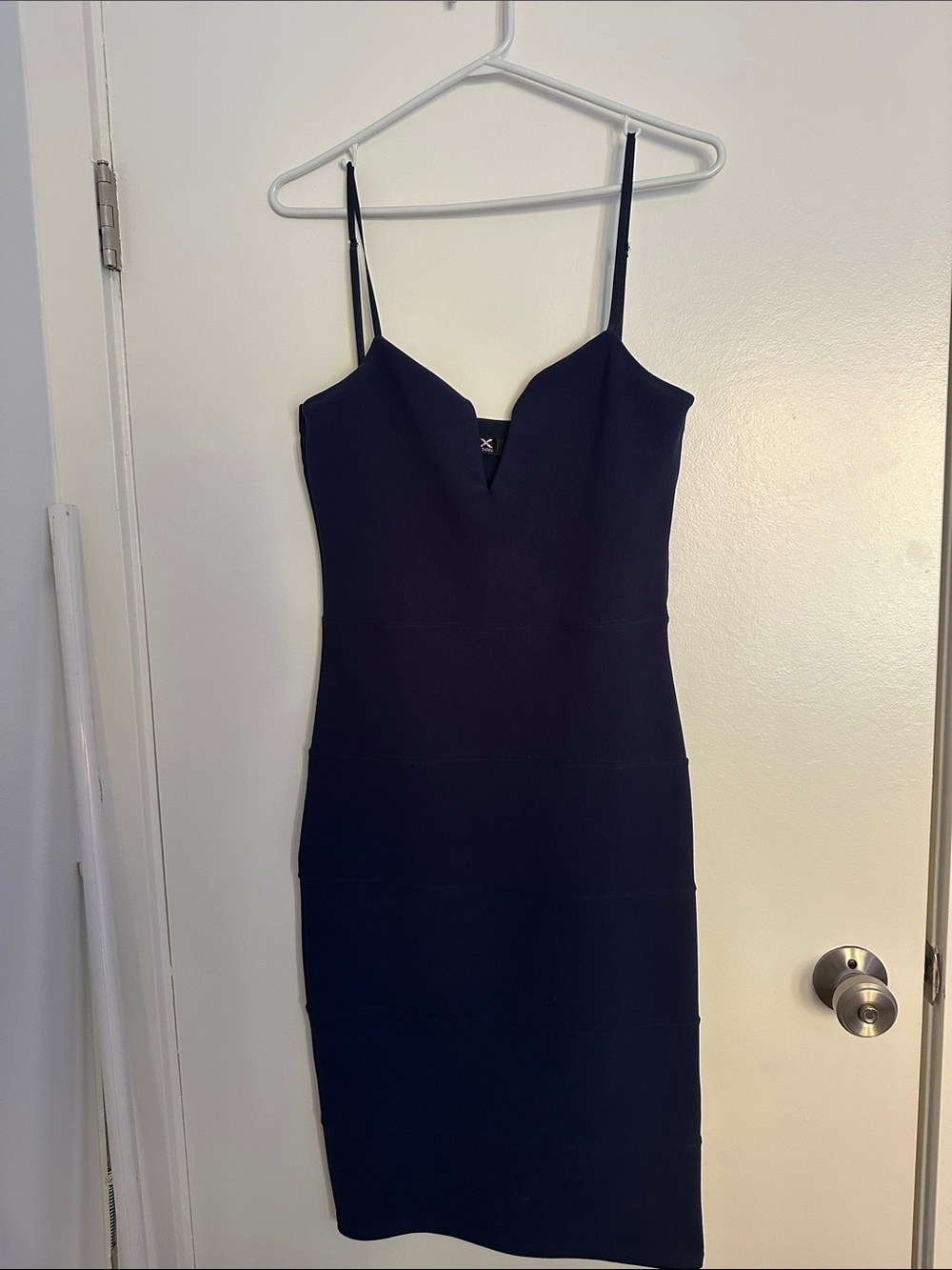 Slim-Fit Navy Midi Dress with Spaghetti Straps
